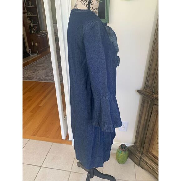 Draper James Dress Blue Denim Chambray Cotton Ruffled Front Casual - Picture 3 of 9